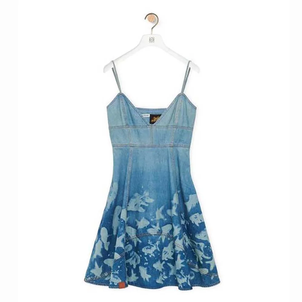 Loewe Fish Strappy Dress in Denim for Women