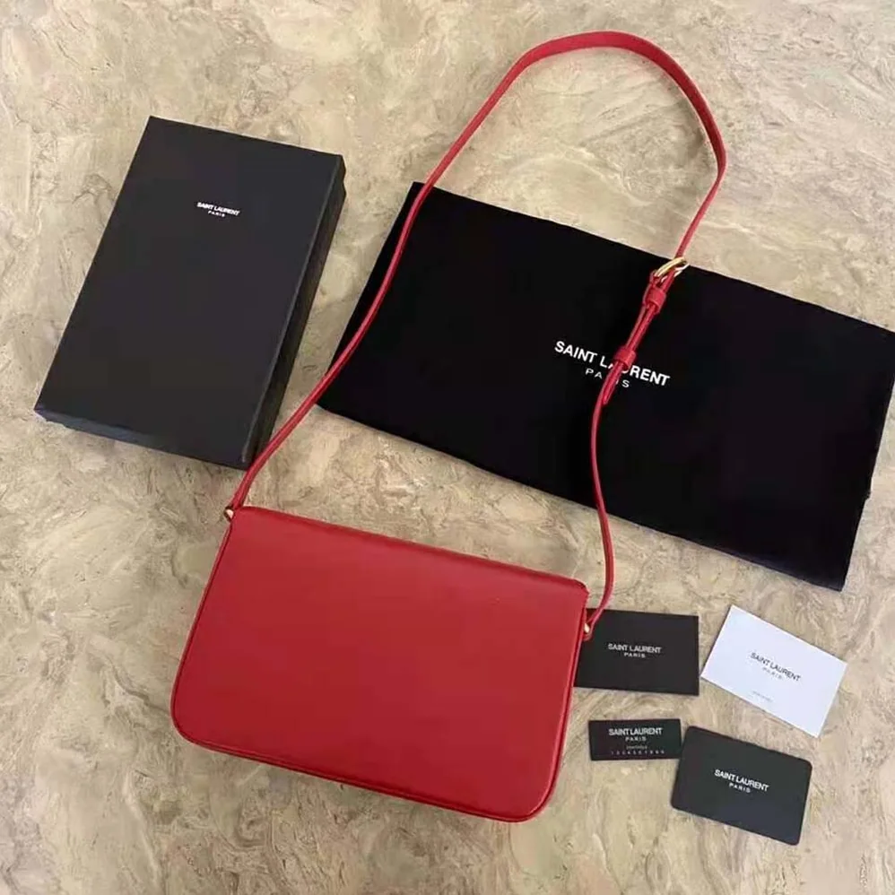 Saint Laurent YSL LE Maillon Satchel in Smooth Leather for Women in Red