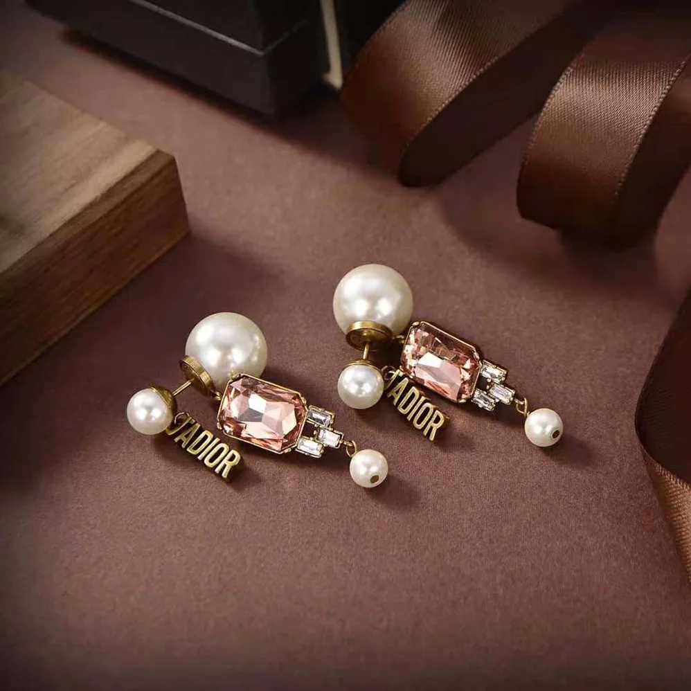 Dior Tribales Earrings Antique Gold-Finish Metal and White Resin Pearls with Multicolor Crystals for Women Dior Tribales Earrings Antique Gold-Finish Metal and White Resin Pearls with Multicolor Crystals for Women