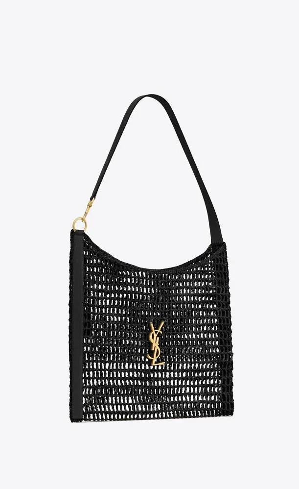 Saint Laurent Oxalis Shoulder Bag Black in Raffia Macrame Gold Hardware