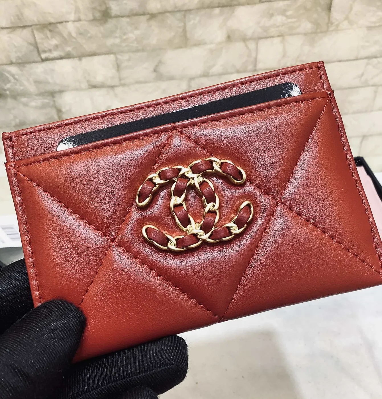 Chanel CO-CO 19 Card Holder Wallet in Gold Toned Hardware Red
