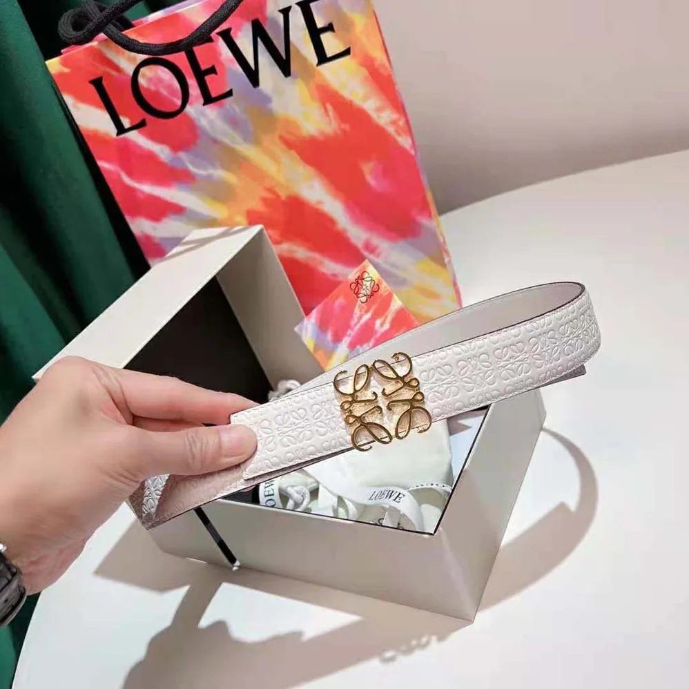 Loewe Anagram Belt in Silk Calfskin for Women in White Loewe Anagram Belt in Silk Calfskin for Women in White