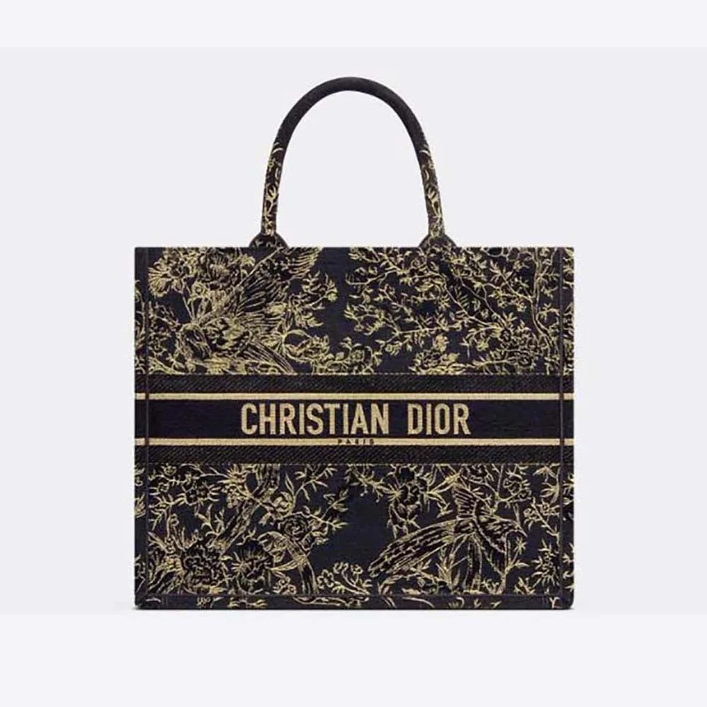 Dior Large Dior Book Tote Black Dior Jardin D'Hiver Embroidered Cotton with Velvet and Metallic Thread for Women