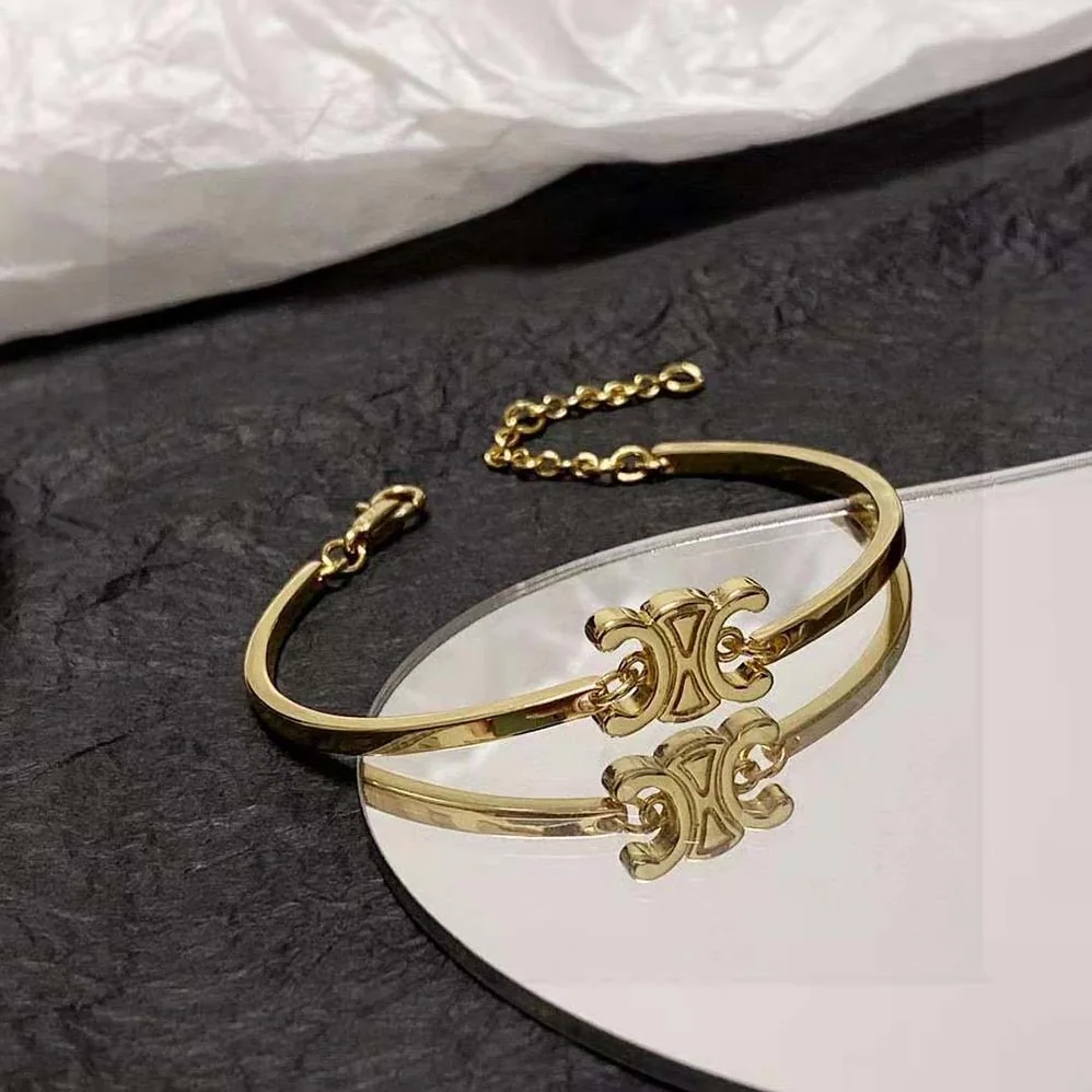 Celine Triomphe Articulated Bracelet in Brass with Gold Finish for Women Celine Triomphe Articulated Bracelet in Brass with Gold Finish for Women