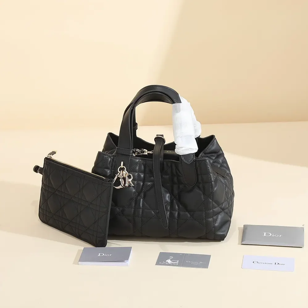 Dior Small Dior Toujours Bag Black Macrocannage Calfskin for Women
