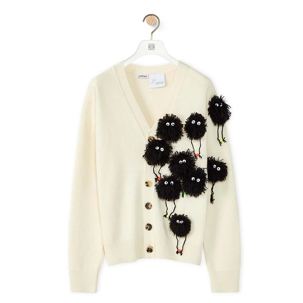 Loewe Susuwatari Cardigan in Wool with Hand Knitted for Women in White