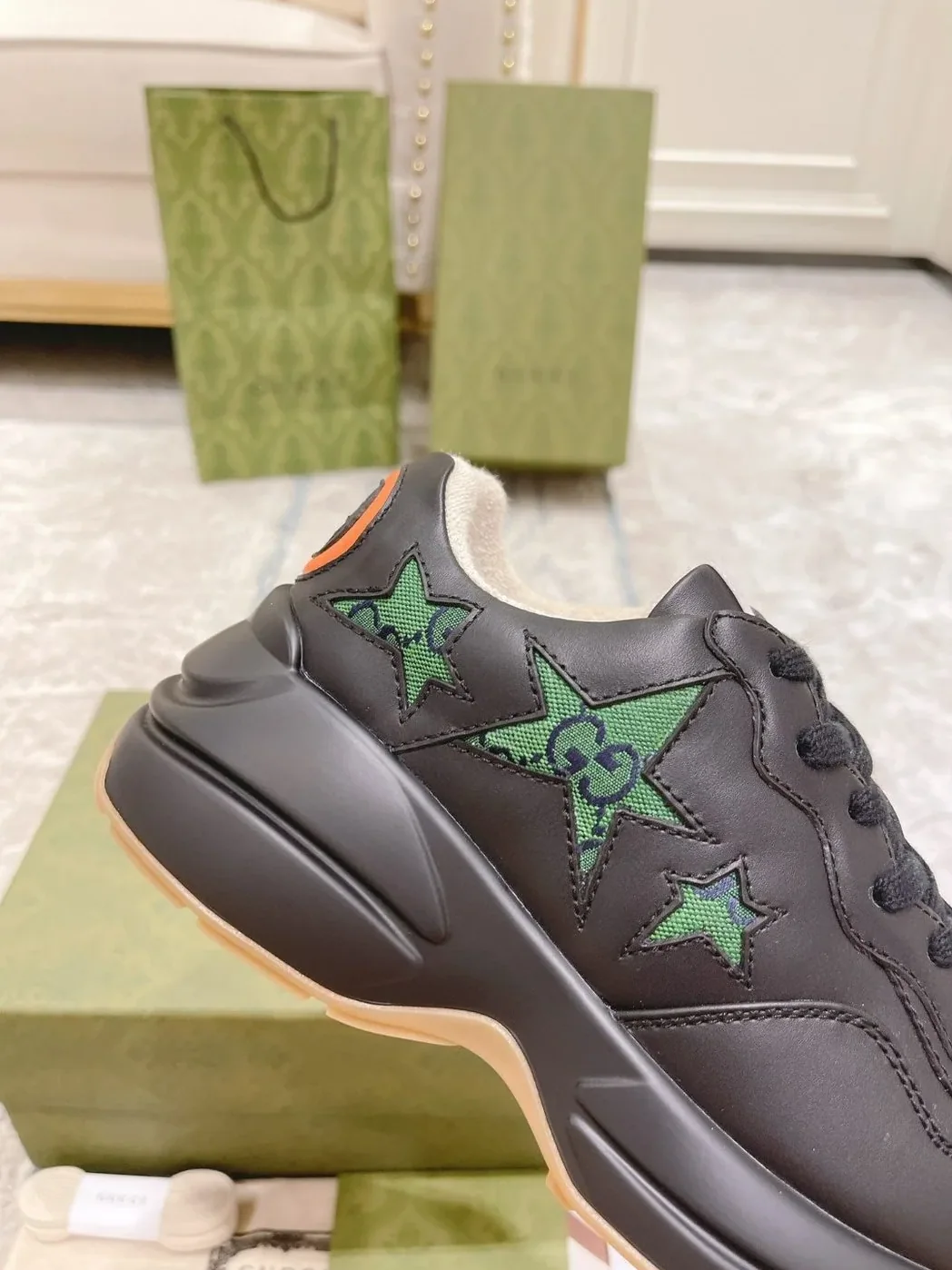Gucci Rhyton Sneaker With Stars Black