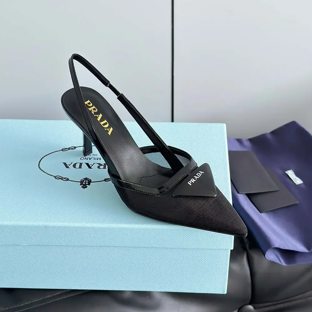 Prada Mesh Fabric Slingback Pumps for Women in Black