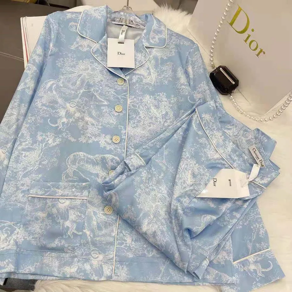Dior Chez Moi Shirt Cornflower Blue Toile de Jouy Reverse Silk Twill for Women