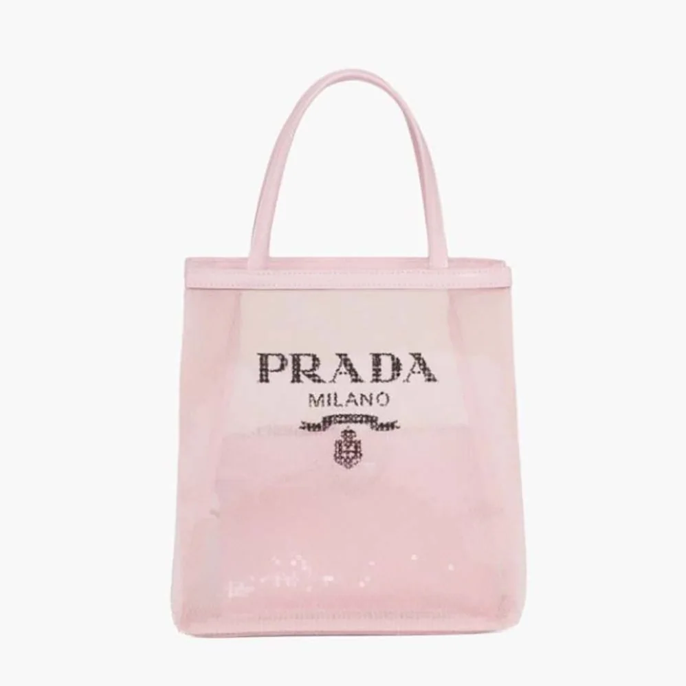 Prada Small Sequined Mesh Tote Bag for Women in Pink