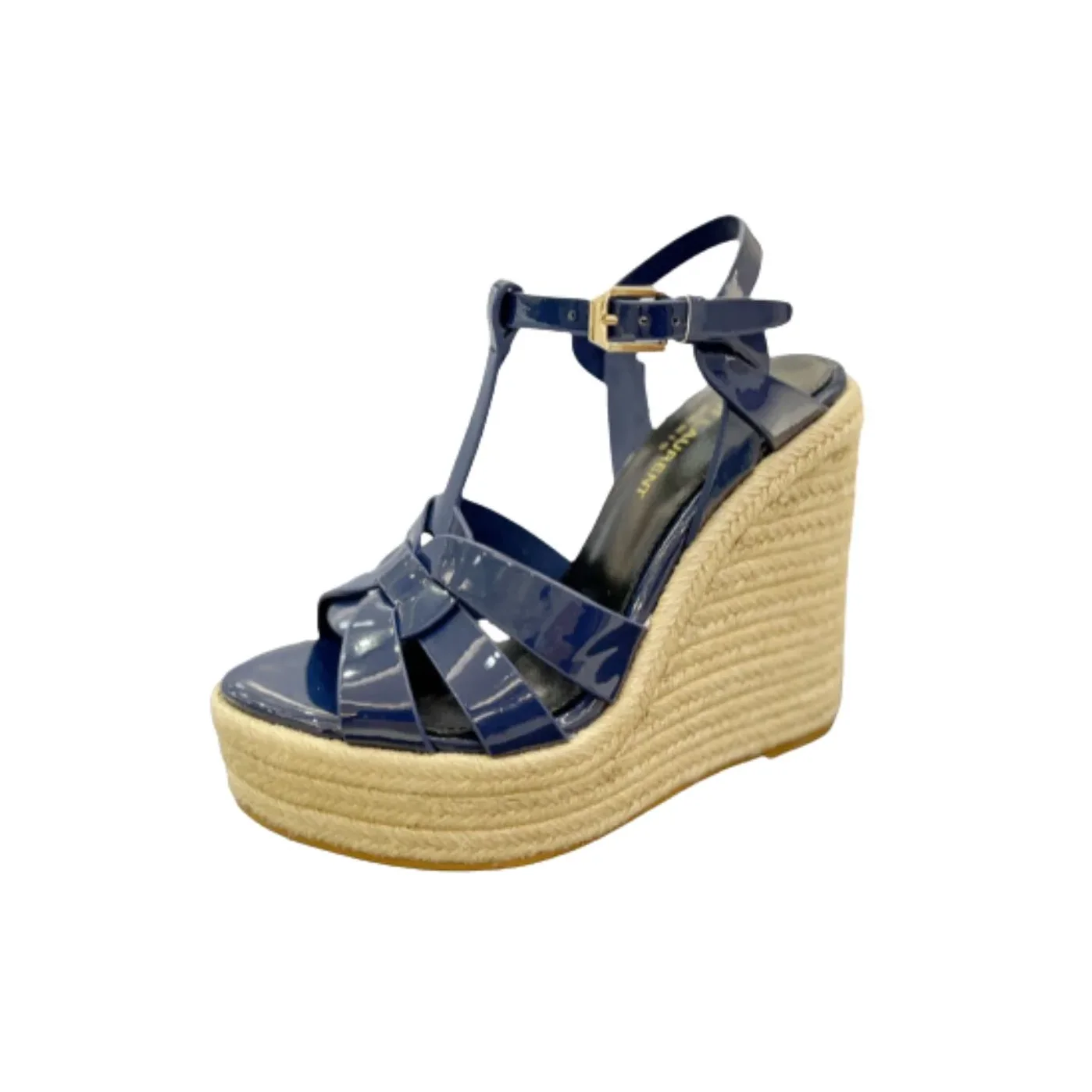 Saint Laurent Tribute Espadrilles In Patent Navy Blue