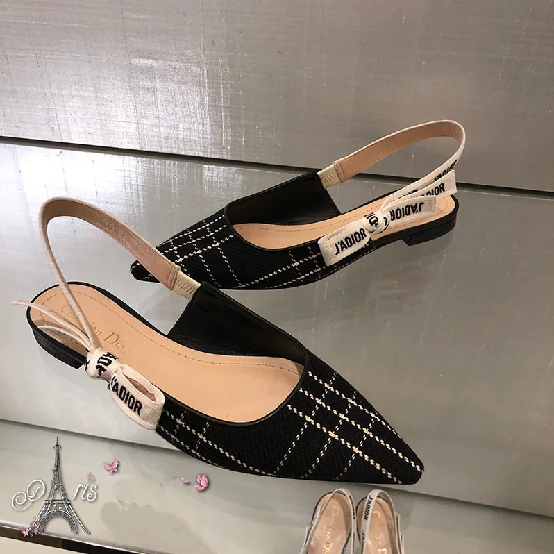 Dior J'Adior Tartan Wool Ballet Pump 10mm Heel for Women in Black