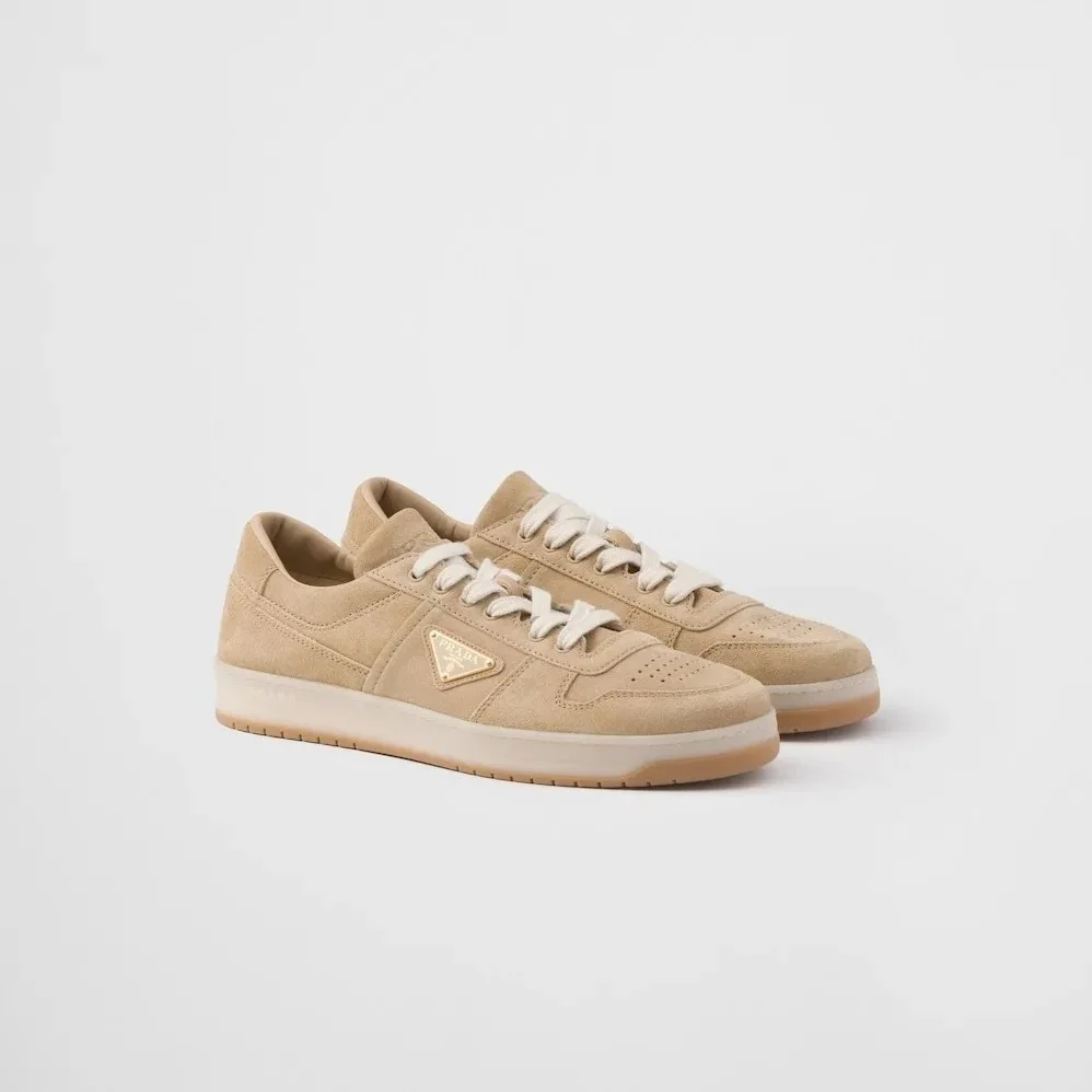 Prada Downtown Delavé Suede Sneakers Ecru 2EE364_Z5O_F0379_F_D002