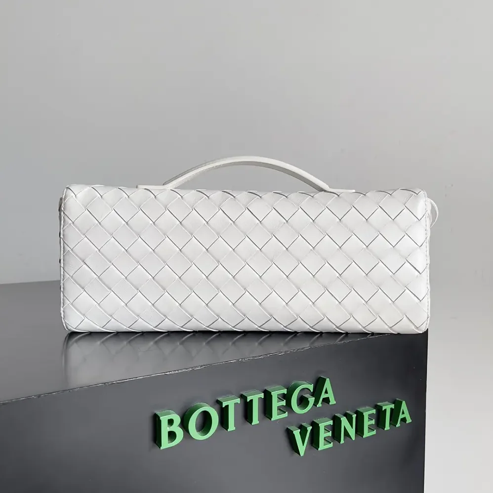 Bottega Veneta Long Clutch Andiamo With Handle for Women in White Bottega Veneta Long Clutch Andiamo With Handle for Women in White