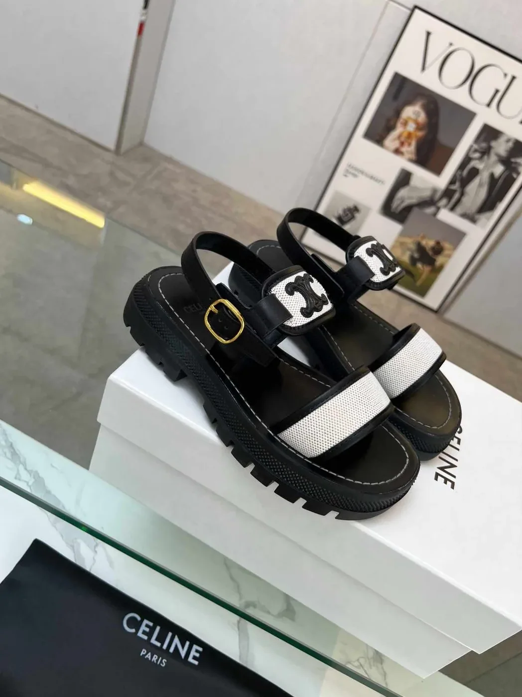 Celine Clea Triomphe Sandal Black Celine Clea Triomphe Sandal Black