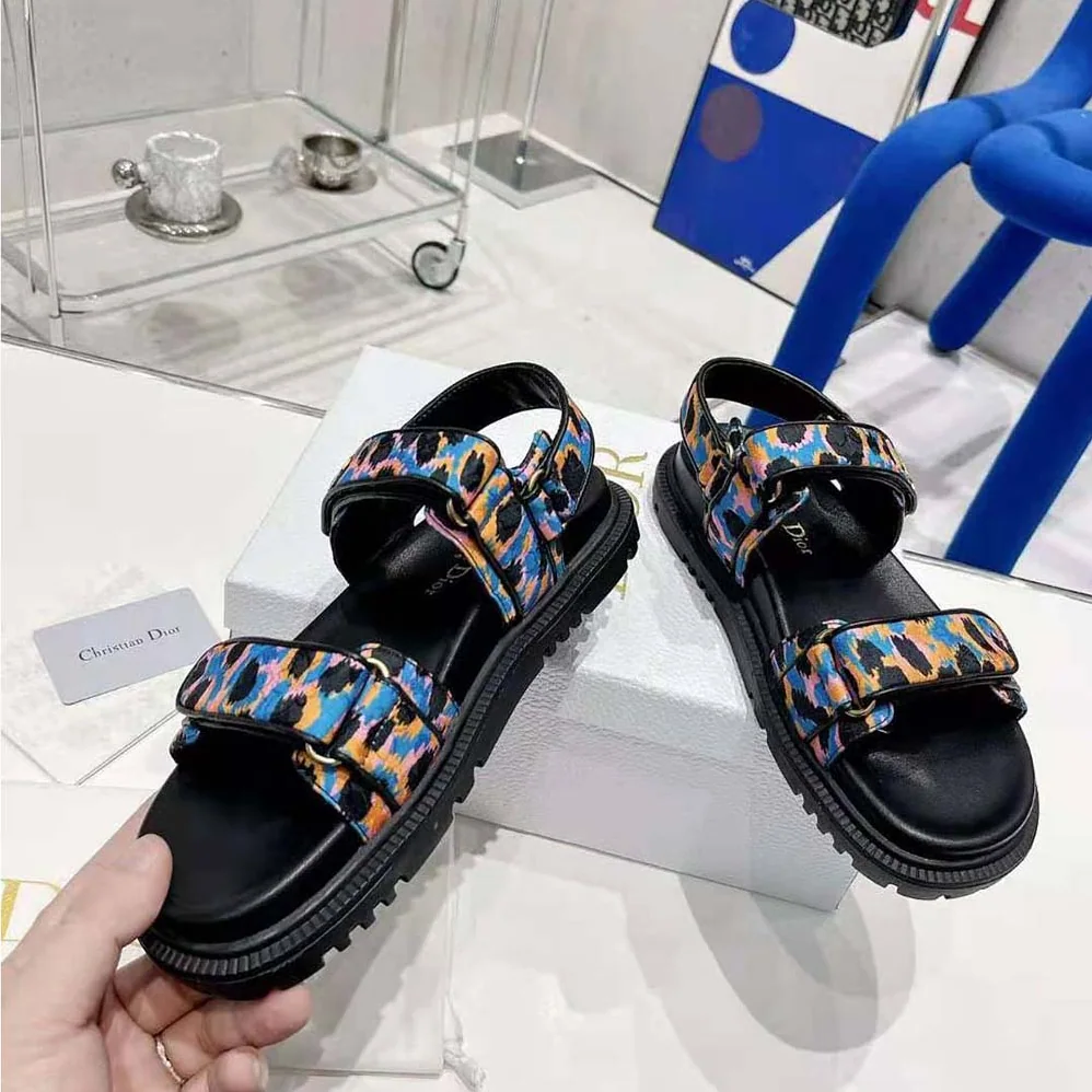 Dior Dioract Sandal Blue Multicolor Mizza Printed Silk for Women