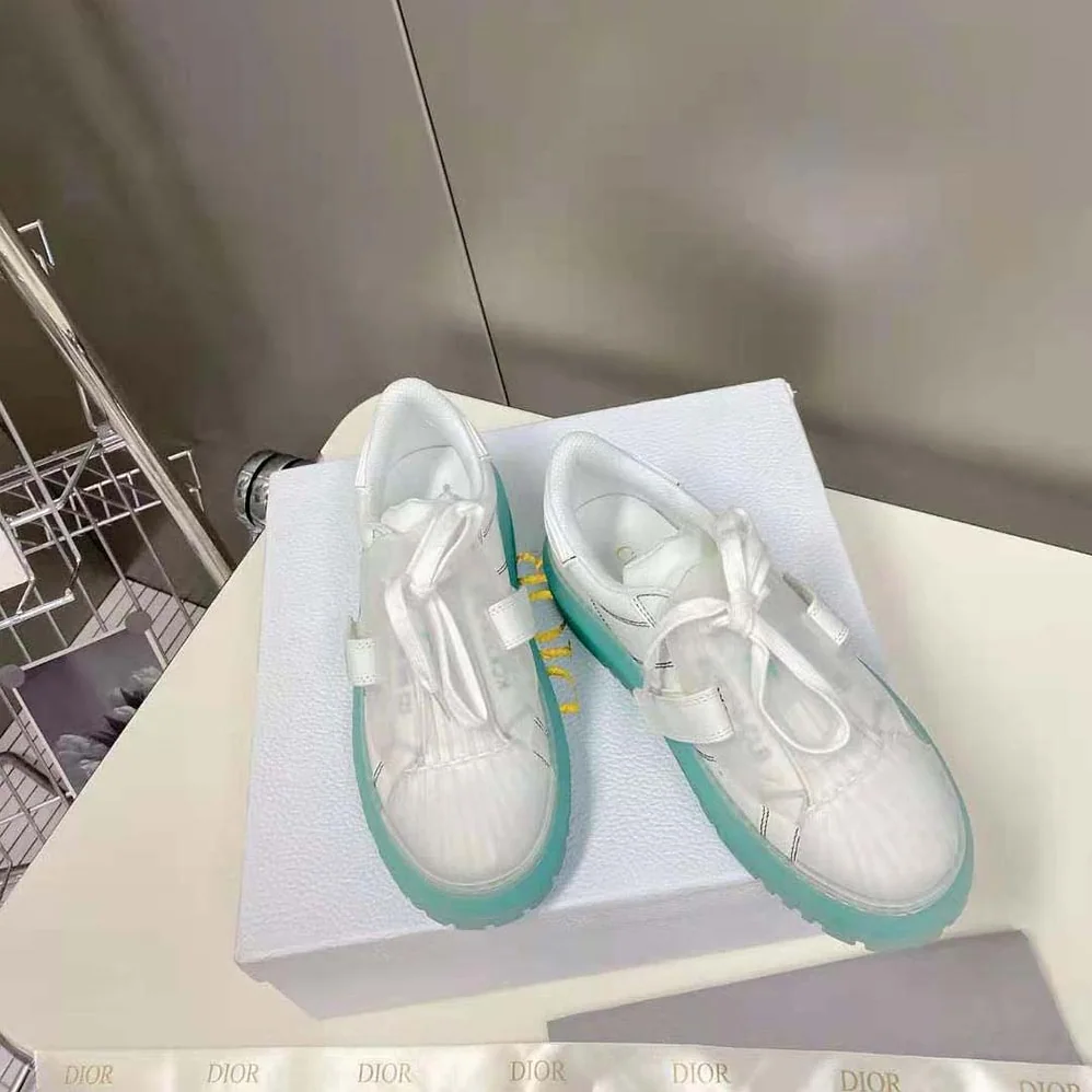 Dior Dior-Id Sneaker White Calfskin and Cypress Green Transparent Rubber for Women Dior Dior-Id Sneaker White Calfskin and Cypress Green Transparent Rubber for Women
