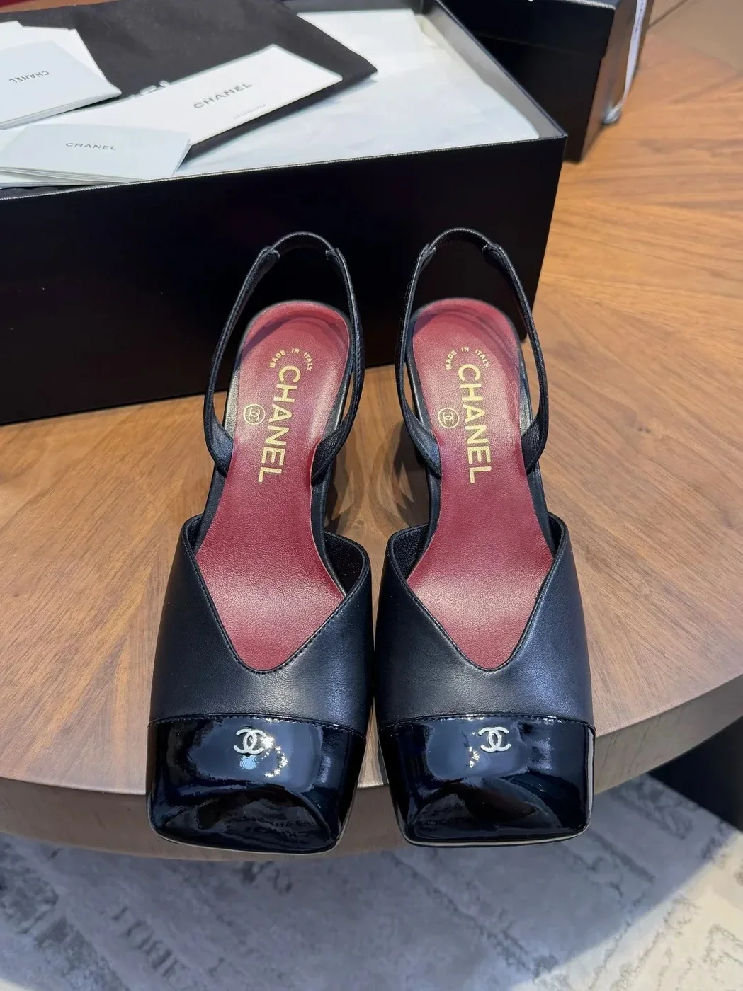 Chanel Slingbacks Black in Burgundy Chanel Slingbacks Black in Burgundy
