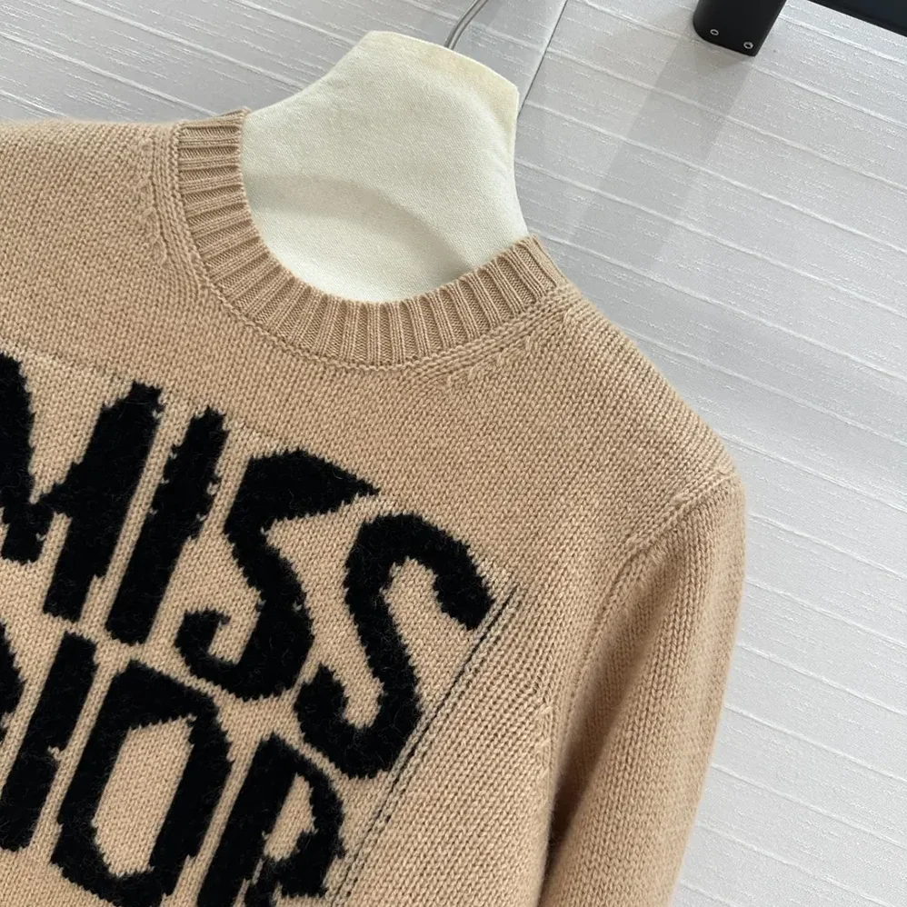 Dior Sweater Pale Pink Cashmere and Silk Knit with Black Miss Dior Graffiti Motif for Women Dior Sweater Pale Pink Cashmere and Silk Knit with Black Miss Dior Graffiti Motif for Women