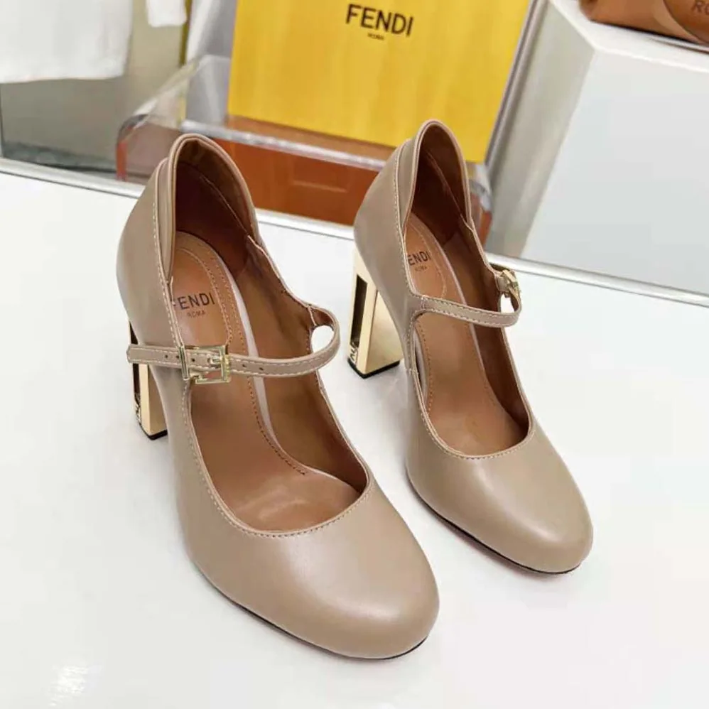 Fendi Delfina Dove Gray Leather High for Women in heeled Court Shoes Fendi Delfina Dove Gray Leather High for Women in heeled Court Shoes