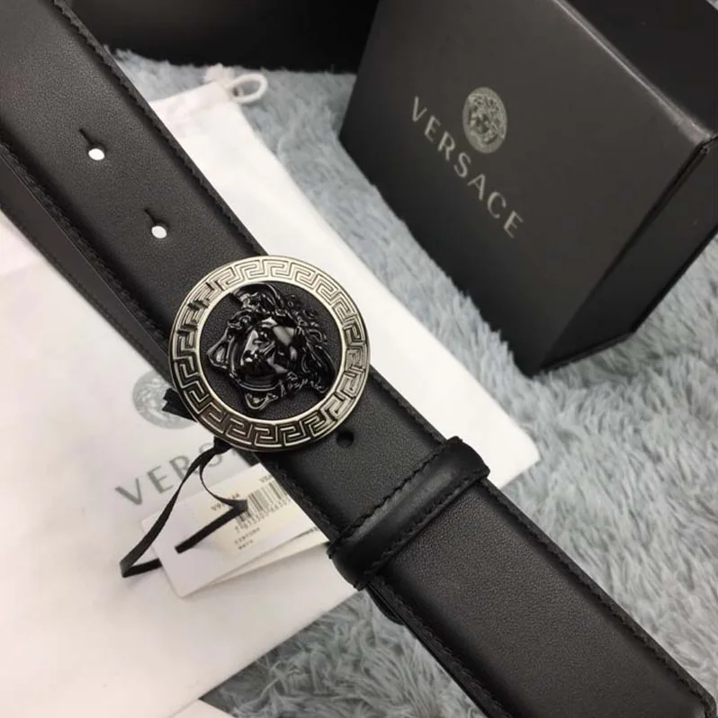 Versace Medusa Greca Leather Belt for Men in Black Versace Medusa Greca Leather Belt for Men in Black