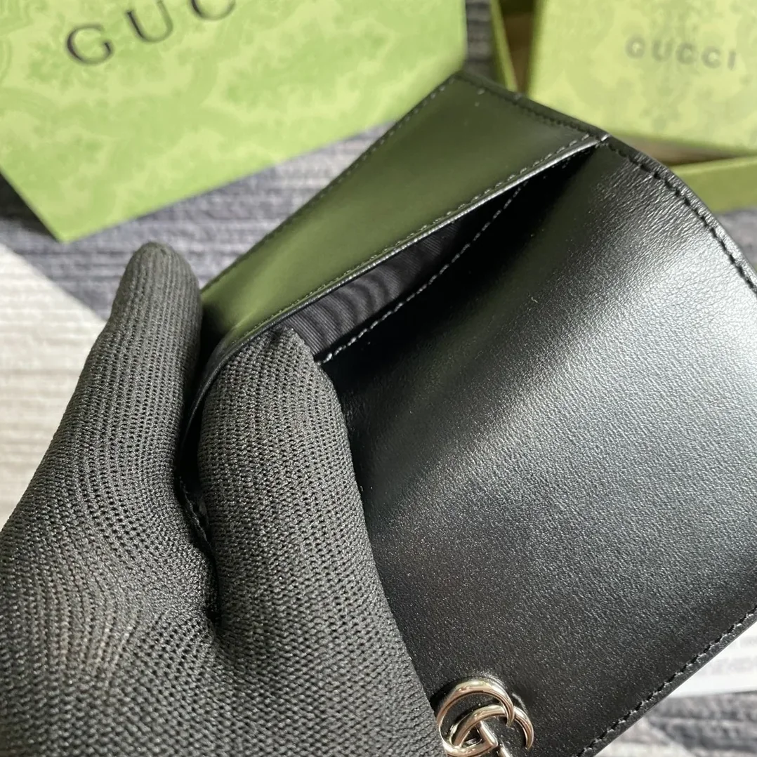Gucci GG Marmont Card Case Black with Silver Hardware /