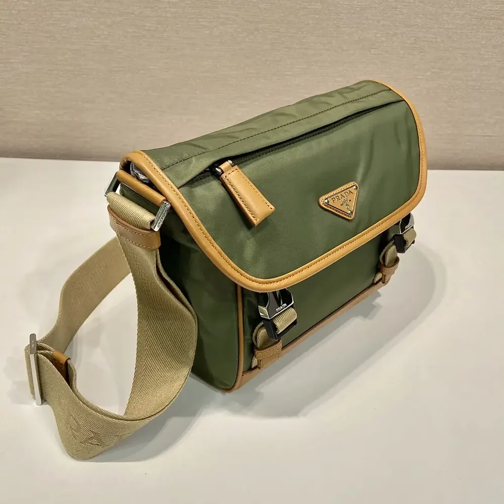 Prada Re-Nylon and Leather Shoulder Bag for Men in Dark Green