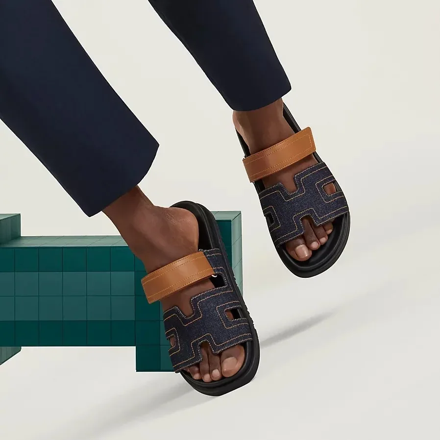 Hermes Chypre Sandals Blue Brut in Natural Hermes Chypre Sandals Blue Brut in Natural