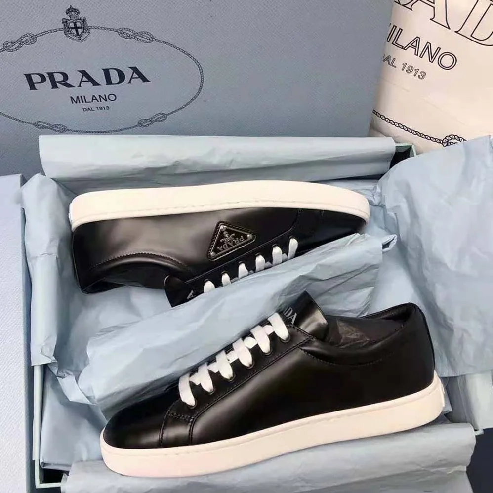 Prada Brushed Leather Sneakers for Men in Black