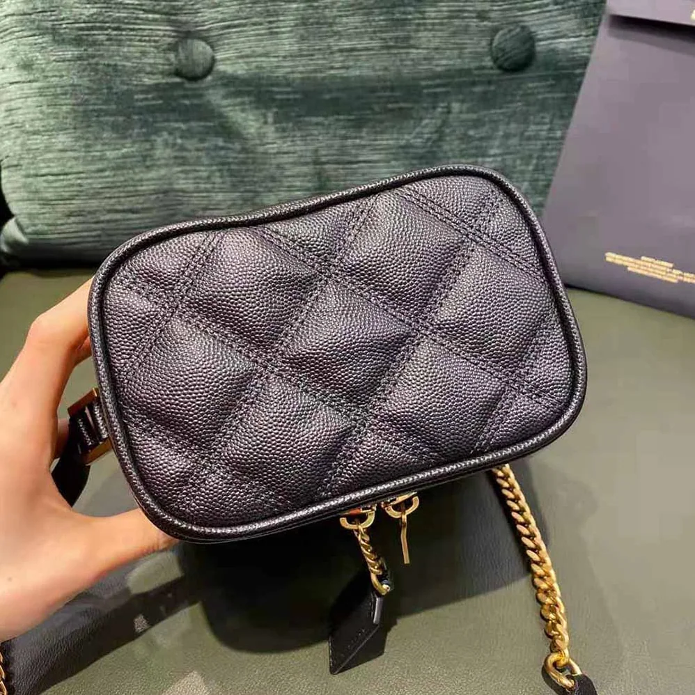 Saint Laurent YSL 80's Vanity Bag in Carre-Quilted Grain DE Poudre Embossed Leather for Women in Black