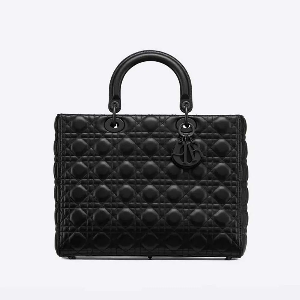 Dior Large Lady Dior Bag Black Ultramatte Cannage Calfskin for Women