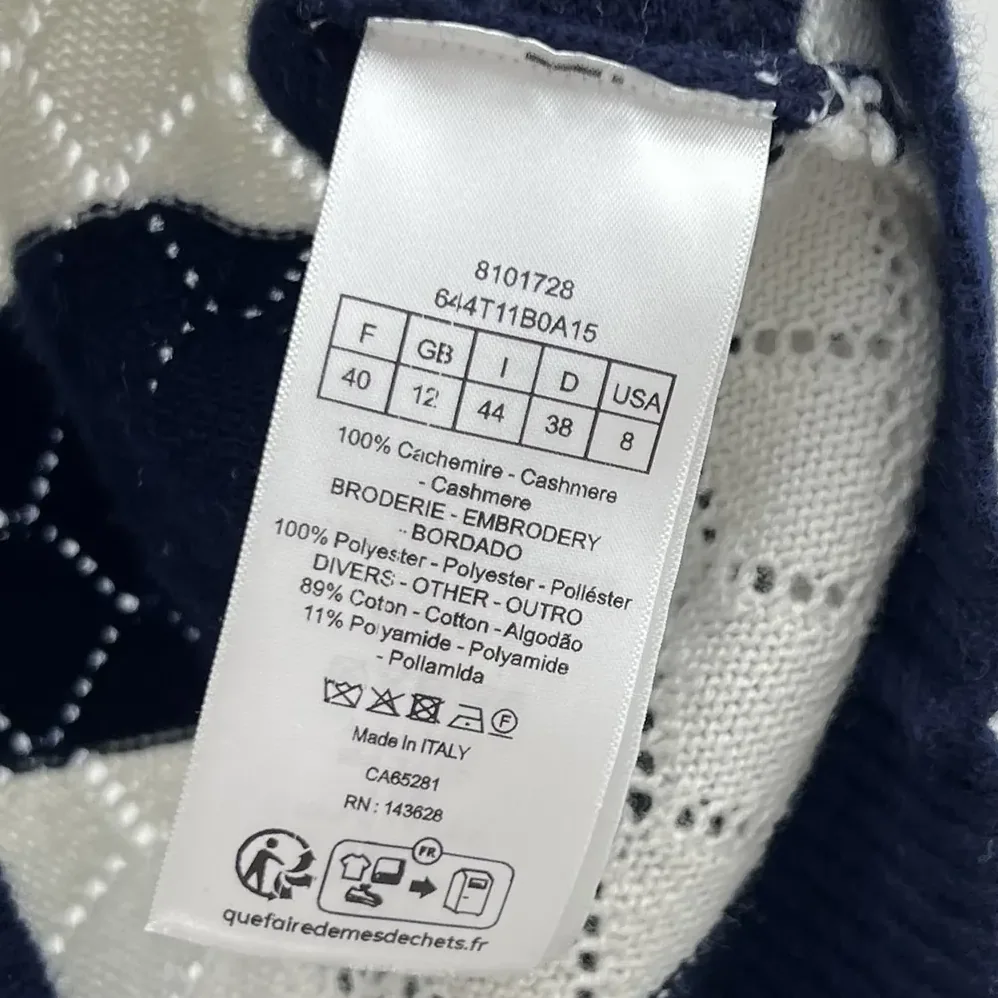 Dior Marinière Sweater Vest White and Navy Blue Openwork Cashmere Knit for Women