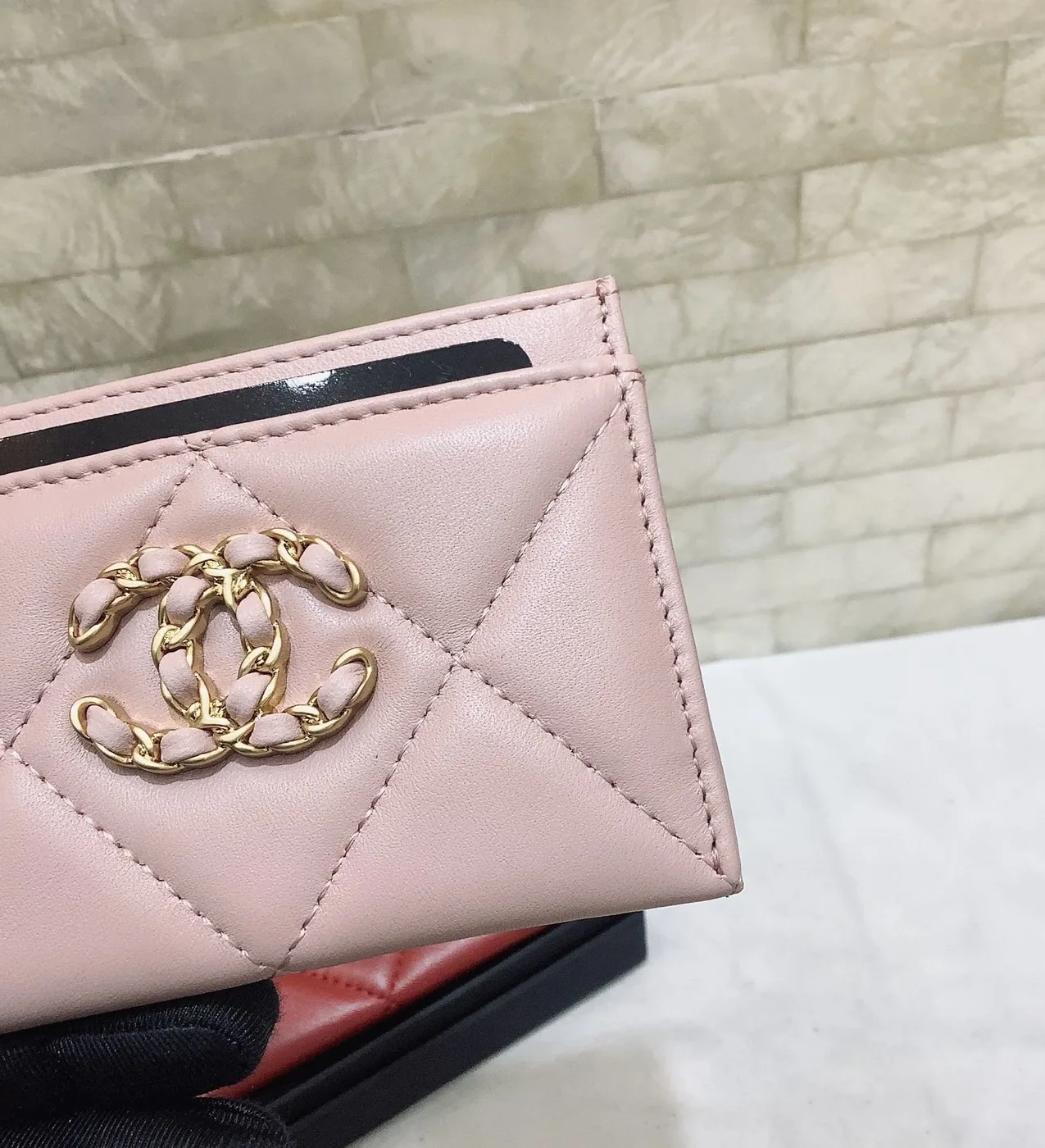Chanel CO-CO 19 Card Holder Wallet Light Pink Gold Toned Hardware /