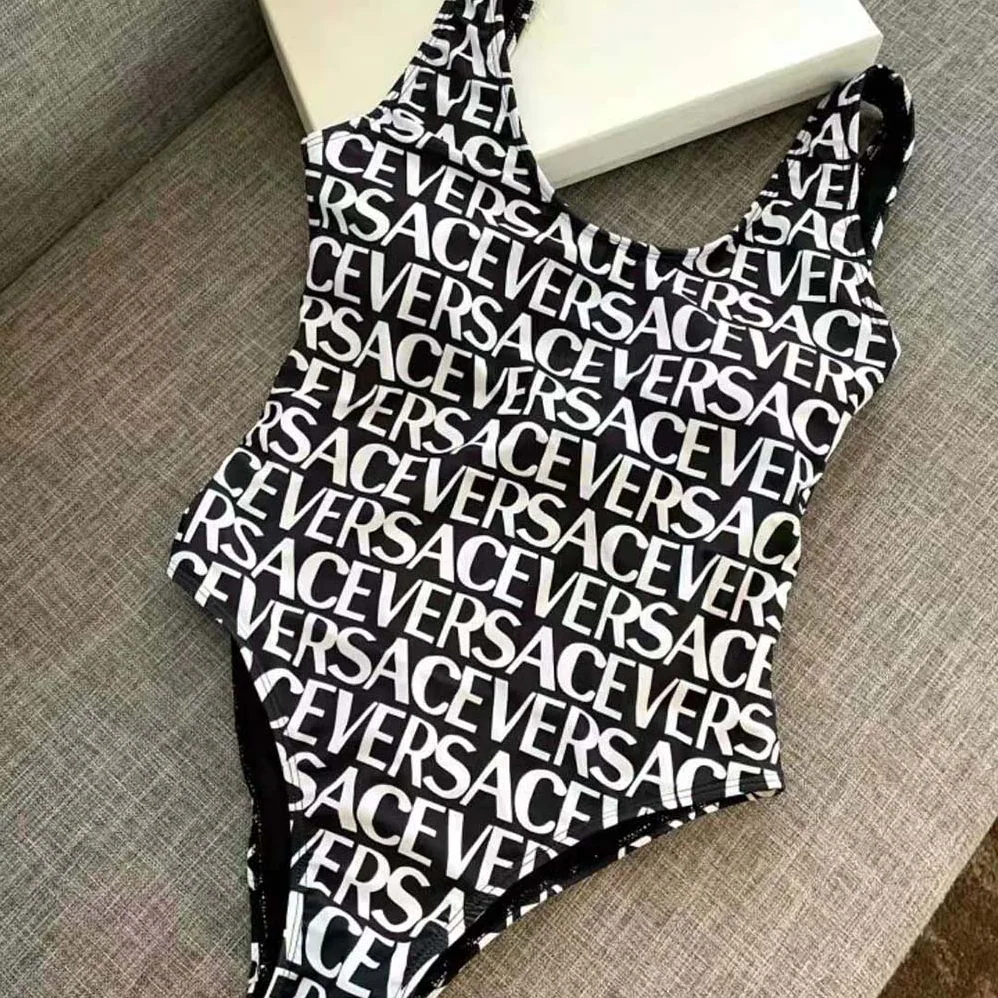 Versace Allover One-piece Swimsuit for Women in Black