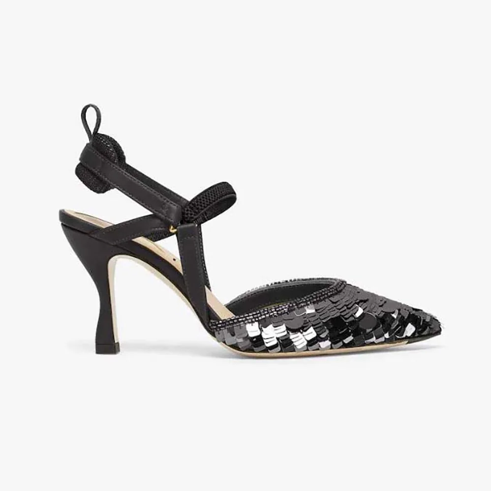 Fendi Colibrì Lite Black Sequin High for Women in heeled Slingbacks Fendi Colibrì Lite Black Sequin High for Women in heeled Slingbacks