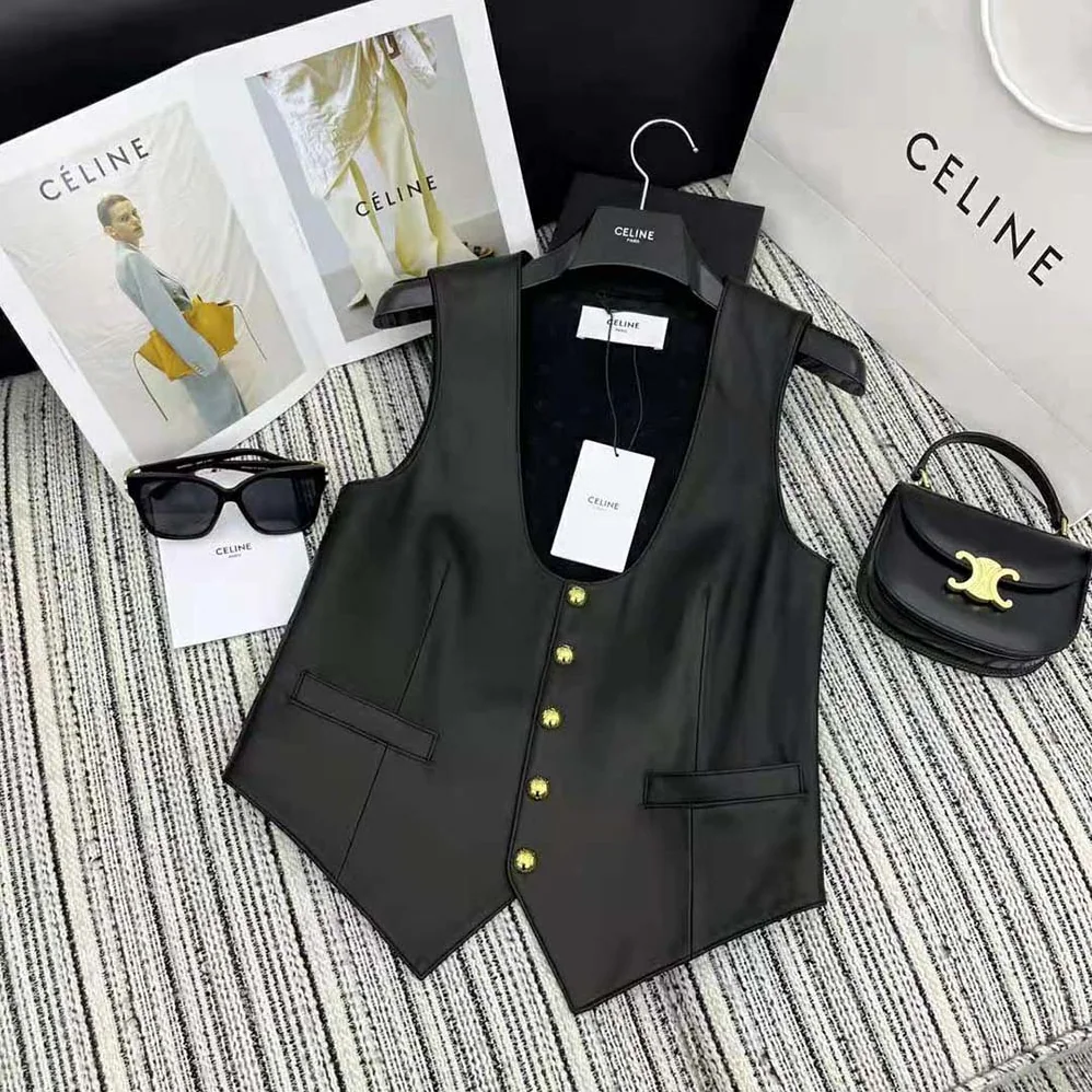 Celine Waistcoat in Soft Lambksin for Men in Black