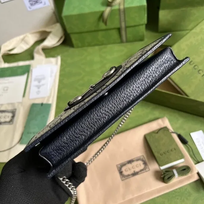 Gucci Horsebit 1955 Wallet With Chain Beige And Blue / Gucci Horsebit 1955 Wallet With Chain Beige And Blue /