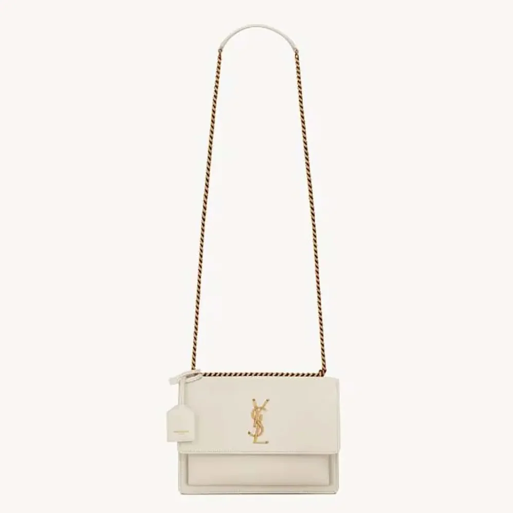 Saint Laurent YSL Sunset Medium in Smooth Leather for Women in White Saint Laurent YSL Sunset Medium in Smooth Leather for Women in White