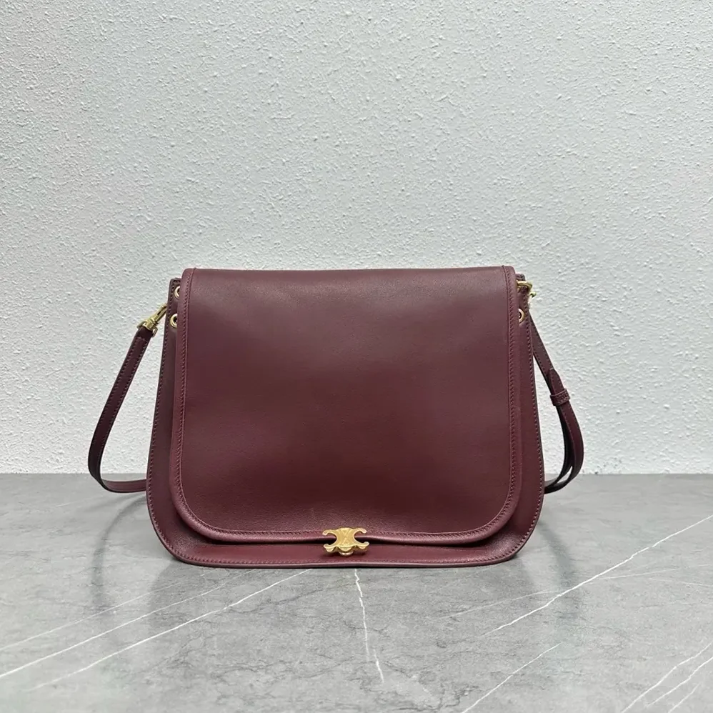 Celine Soft Triomphe Besace in Supple Shiny Lambskin for Women in Maroon Celine Soft Triomphe Besace in Supple Shiny Lambskin for Women in Maroon