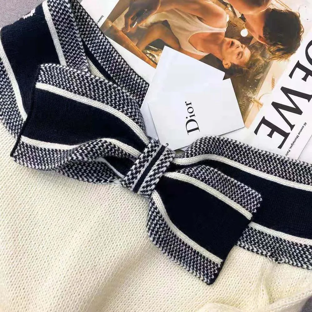 Dior Sailor Collar Tied Sweater Ecru Cashmere and Wool Knit for Women Dior Sailor Collar Tied Sweater Ecru Cashmere and Wool Knit for Women