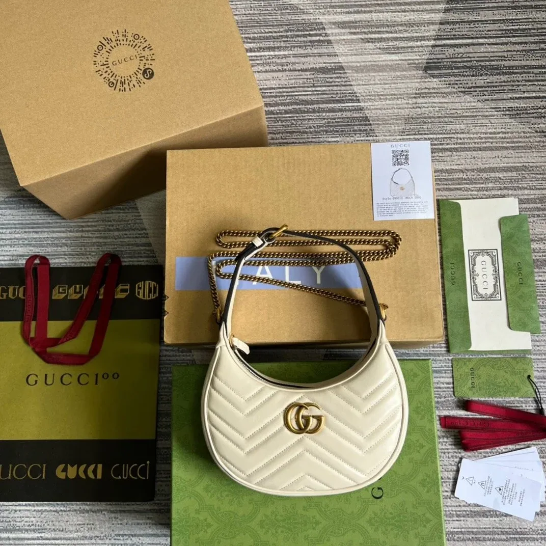 Gucci Marmont Half Moon Shaped Mini Bag in White Gold Hardware