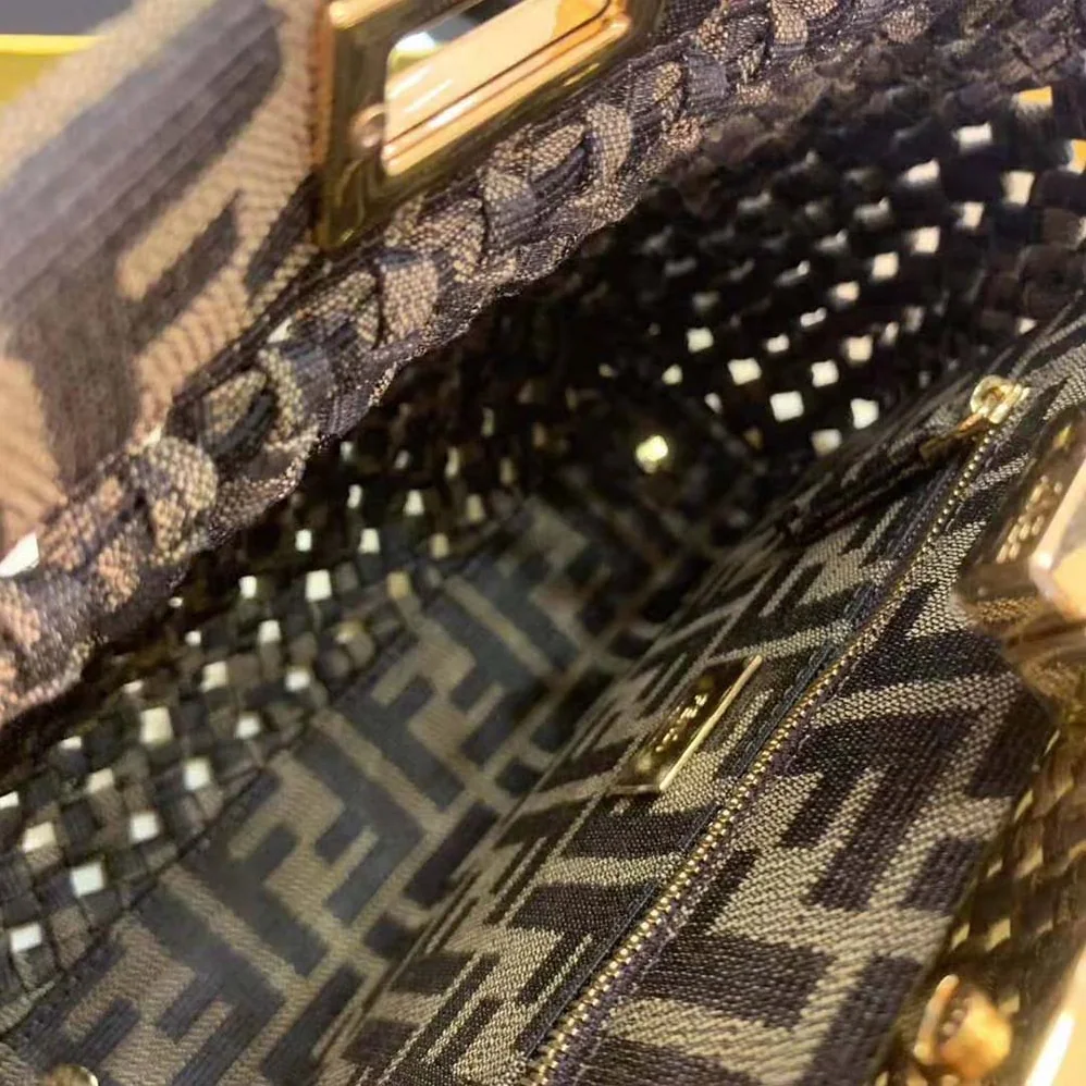 Fendi Peekaboo Iconic Mini Jacquard Fabric Interlace Bag for Women