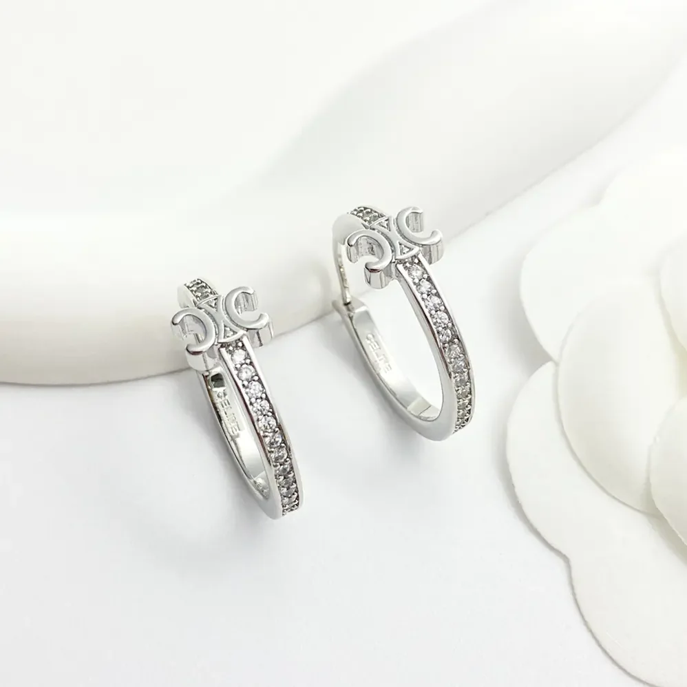 Celine Triomphe Sparkle Hoops in Strass and Brass with Rhodium Finish for Women Celine Triomphe Sparkle Hoops in Strass and Brass with Rhodium Finish for Women