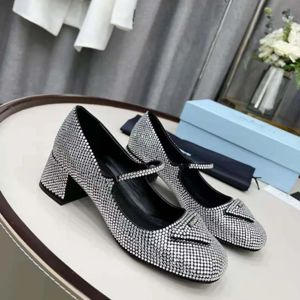Prada Satin Pumps with Crystals in 45mm Heel Height for Women in Silver