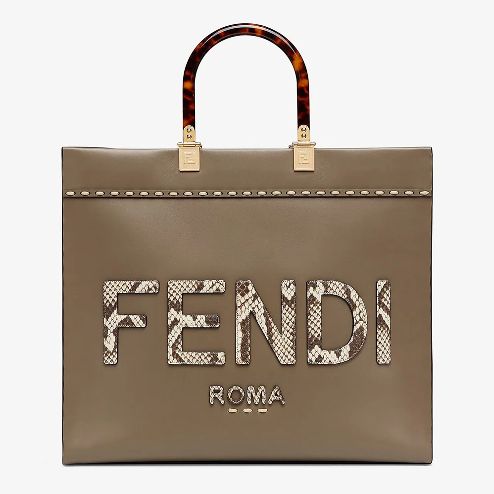 Fendi Sunshine Medium Gray Leather and Elaphe Shopper for Women
