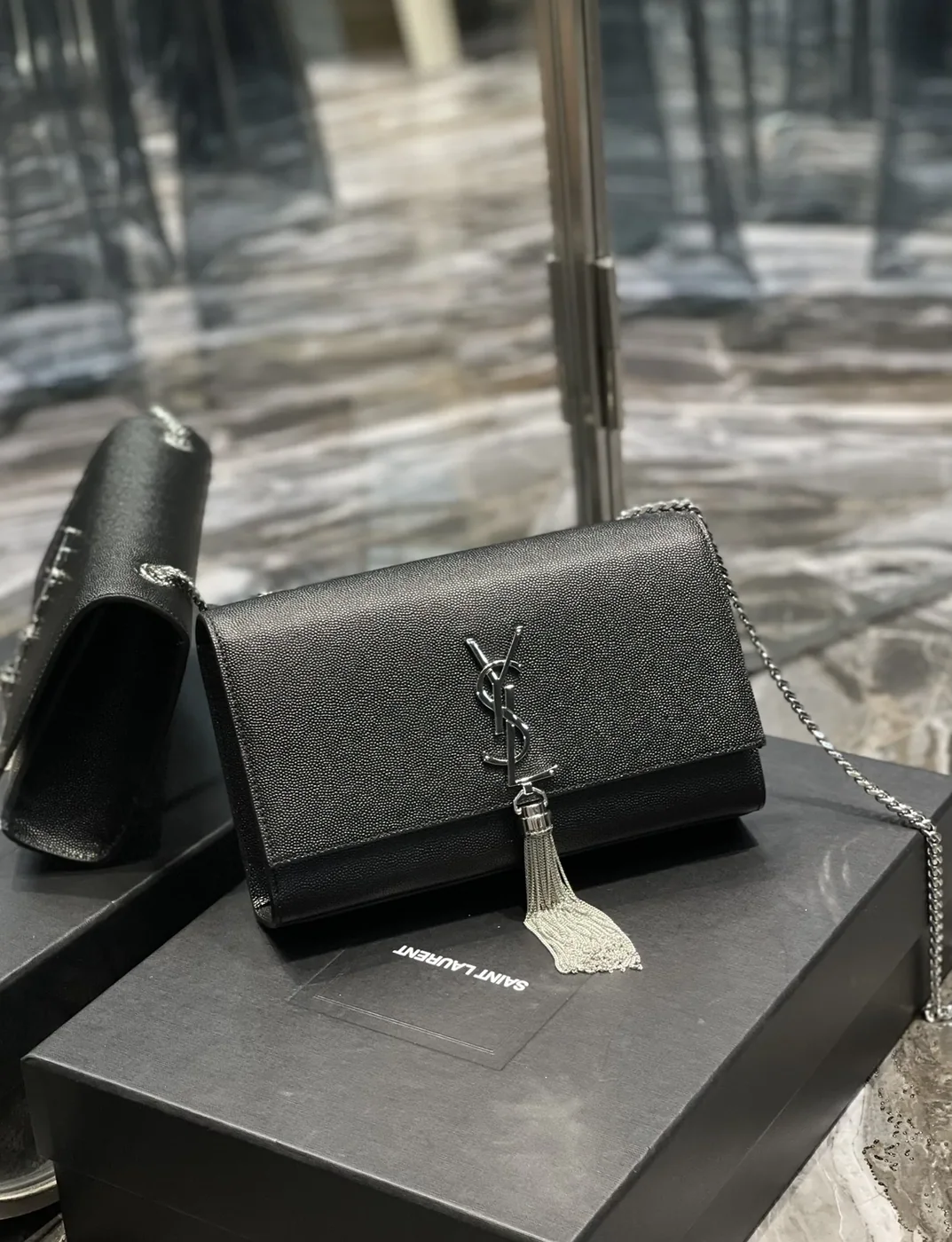 Saint Laurent Kata Medium Chain Bag Black With Tassel in YSL Saint Laurent Kata Medium Chain Bag Black With Tassel in YSL
