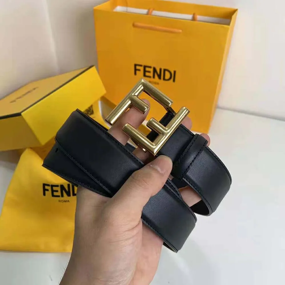 Fendi Belt with Loop and FF Stud Buckle for Women in Black Fendi Belt with Loop and FF Stud Buckle for Women in Black