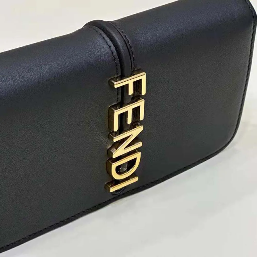 Fendi Fendigraphy Phone Pouch Black Leather Wallet for Women