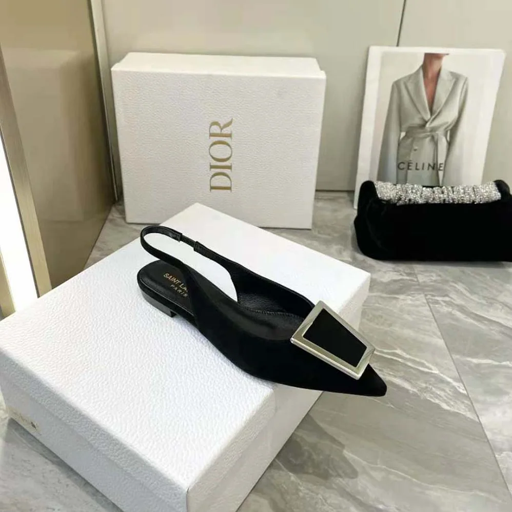 Saint Laurent YSL Maxine Slingback Flats in Crepe De Chine for Women