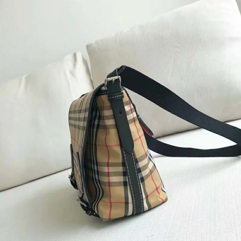Burberry Large Leather Trim Vintage Check Messenger Bag for Men